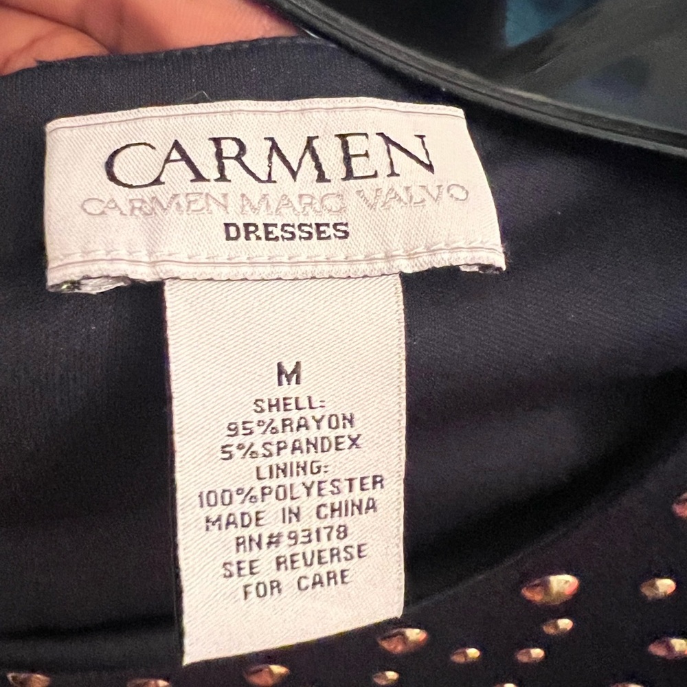 Elegant Navy Blue Carmen Marco Valvo Studded Dress, Size: Medium - Picture 4 of 5